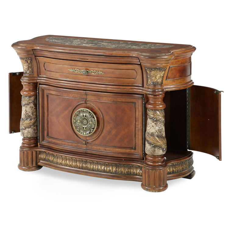 Valencia Traditional Brown Birch 2-Drawer Chest with Sunburst Mirror