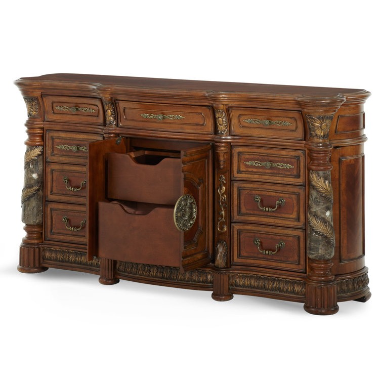 Classic Chestnut Birch Dresser with Mirror and Storage