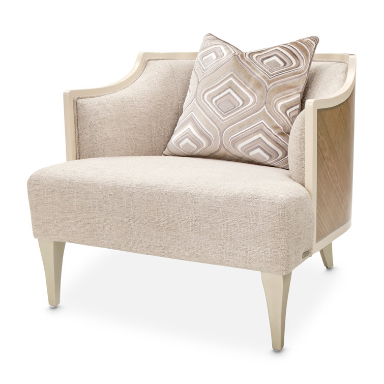 Elegant Beige Faux Raw Silk Accent Chair with Platinum Trim