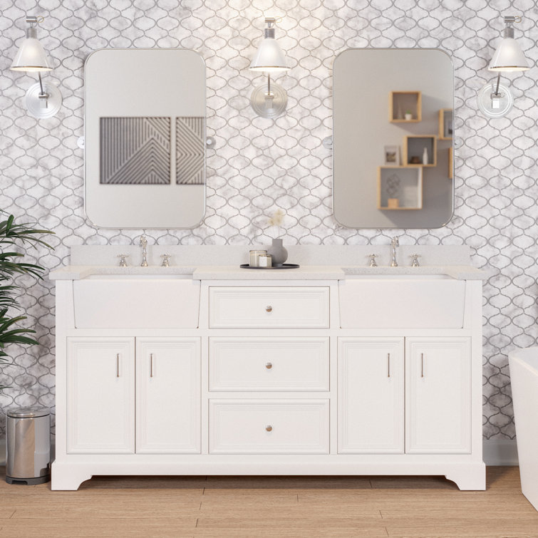 Franklin 72" White Double Bathroom Vanity with Carrara Marble Top