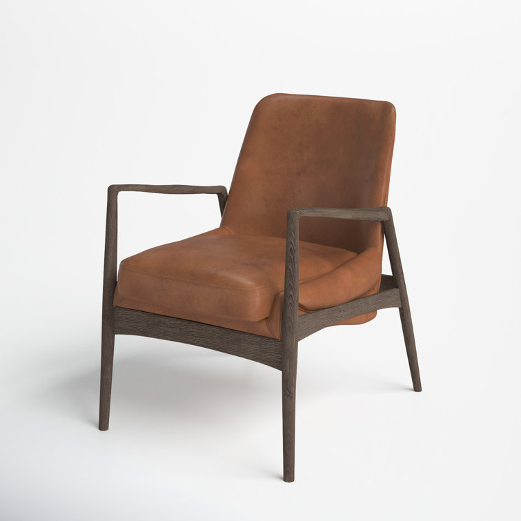 Brandy Brown Leather Armchair with Oak Frame