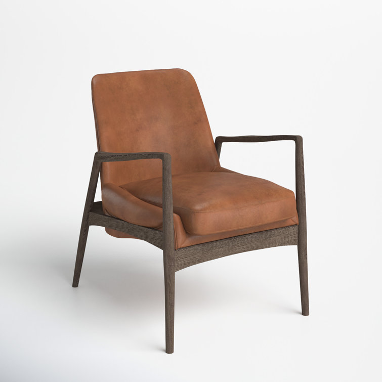 Brandy Brown Leather Armchair with Oak Frame