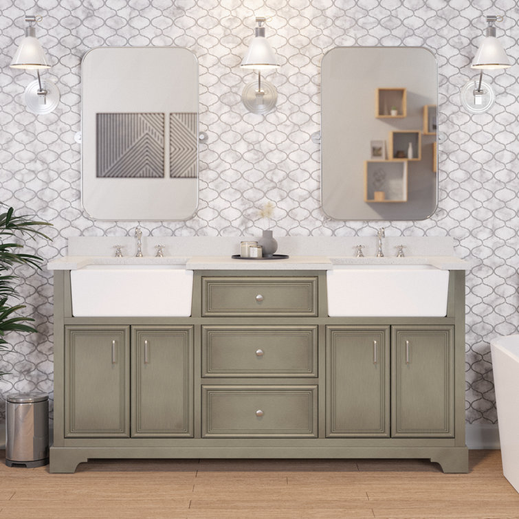 Franklin 72" White Double Bathroom Vanity with Carrara Marble Top