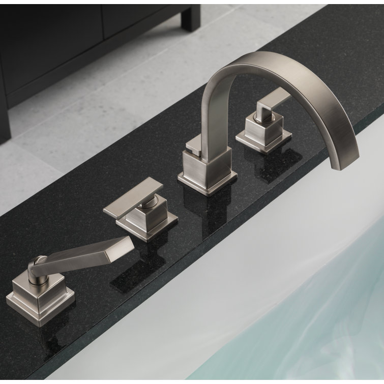 Stainless Steel Widespread Deck Mounted Roman Tub Faucet with Handshower