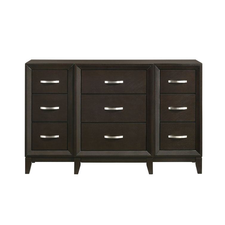 Brown Double 9-Drawer Horizontal Dresser with Dovetail Drawer