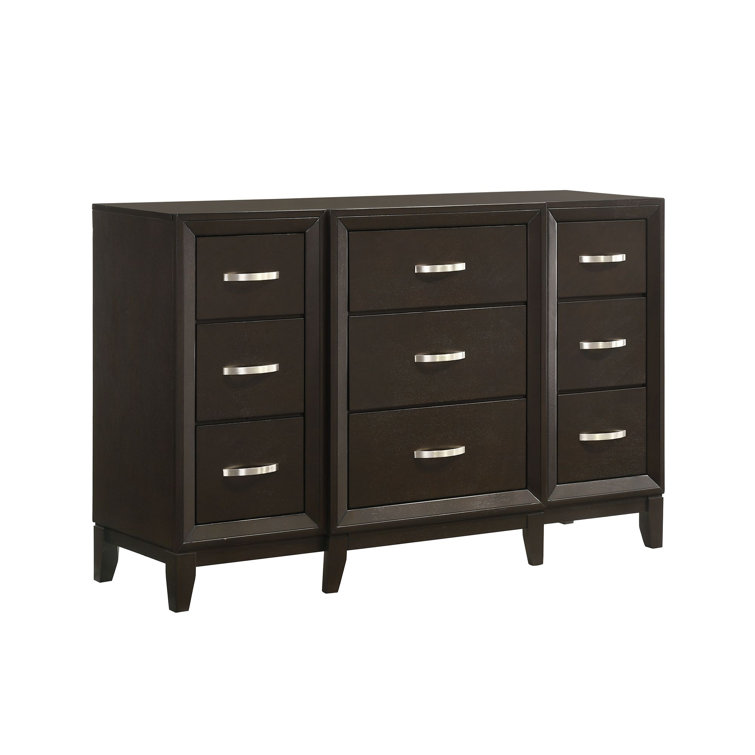 Brown Double 9-Drawer Horizontal Dresser with Dovetail Drawer