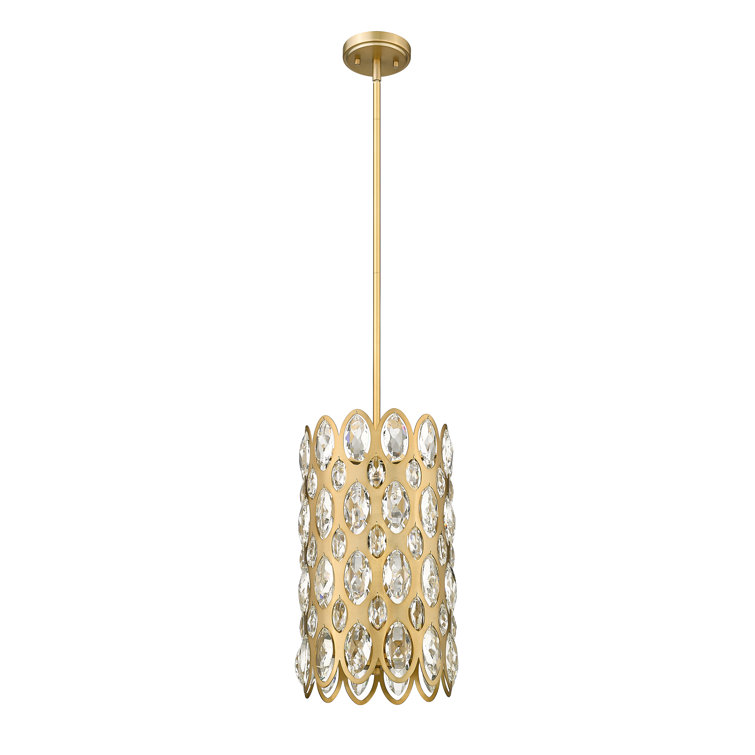 Heirloom Brass and Crystal 3-Light Drum Pendant for Indoor/Outdoor