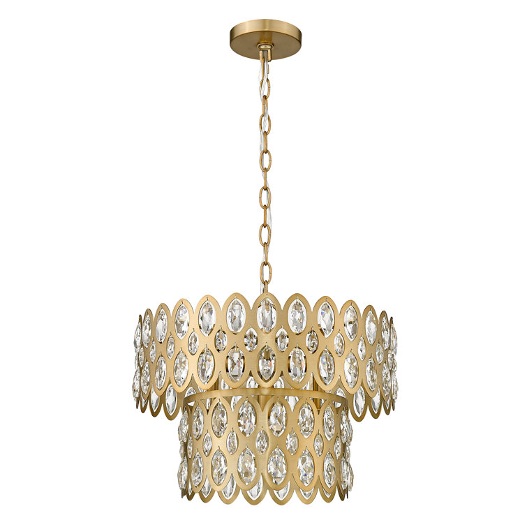 Modern Heirloom Brass and Crystal 5-Light Chandelier Pendant