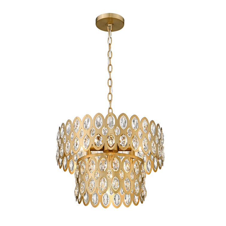 Modern Heirloom Brass and Crystal 5-Light Chandelier Pendant