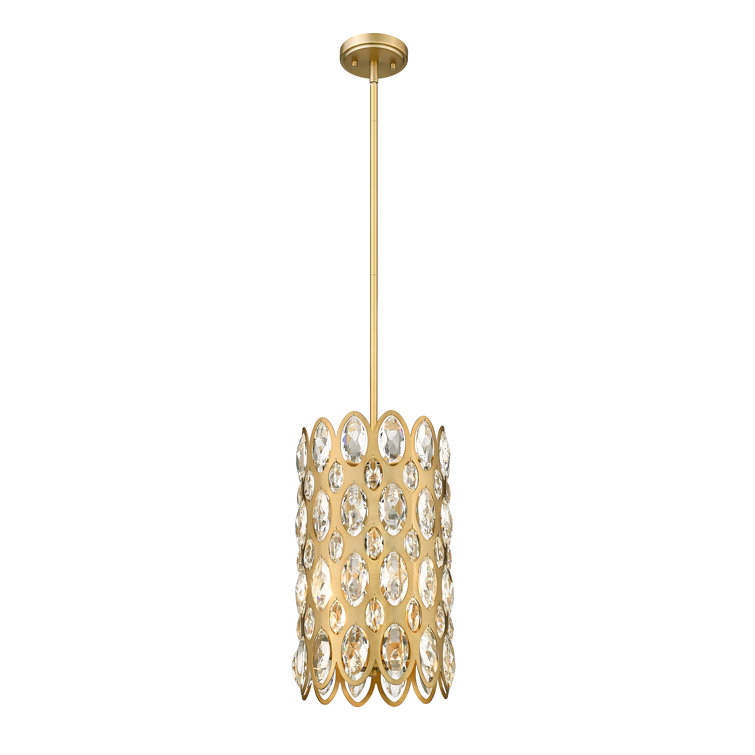 Heirloom Brass and Crystal 3-Light Drum Pendant for Indoor/Outdoor