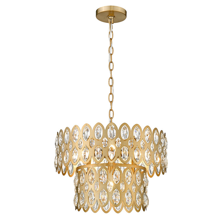 Modern Heirloom Brass and Crystal 5-Light Chandelier Pendant