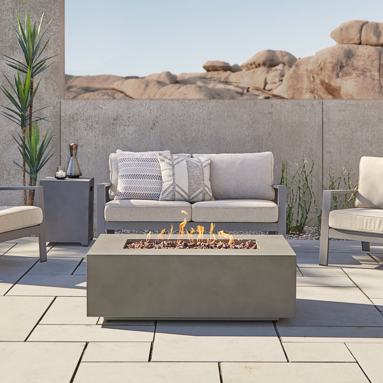 Mist Gray Rectangular Gas Fire Pit Table with Steel Frame