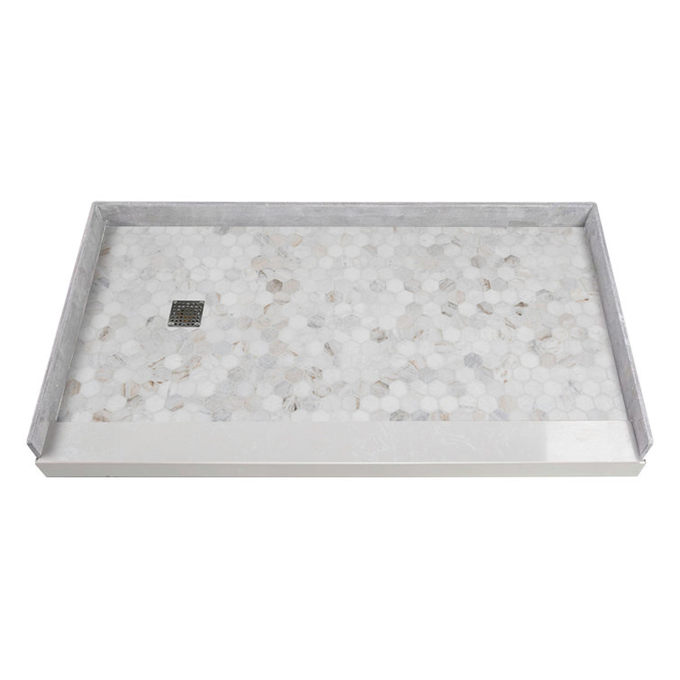 Off-White Hexagon Pre-Tiled Rectangular Shower Base with Left Drain