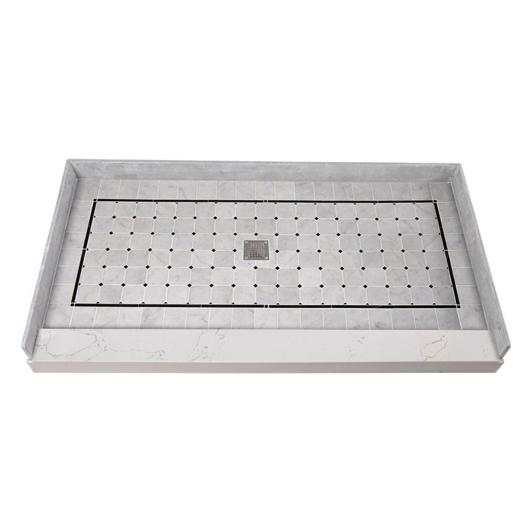 60'' White Pre-Tiled Rectangular Shower Base with Center Drain