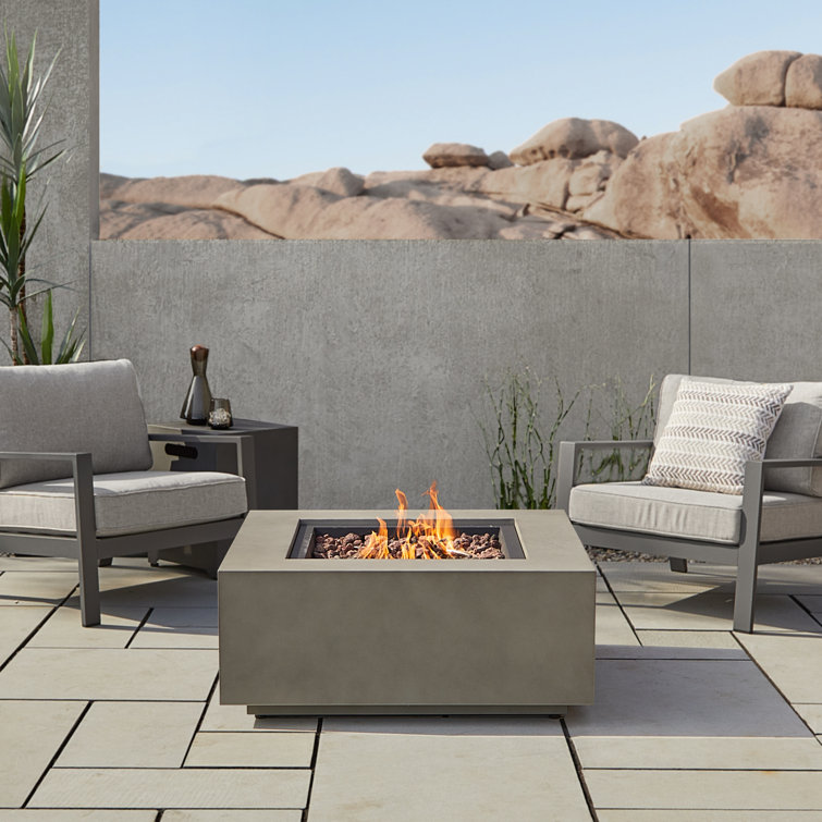 Mist Gray 40" Square Gas Fire Pit Table with Steel Lid