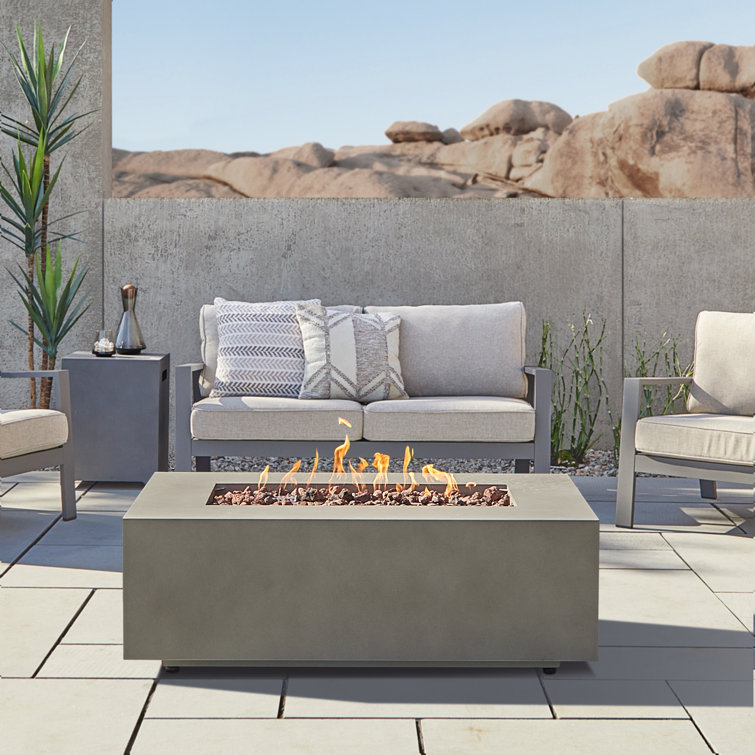 Mist Gray Rectangular Gas Fire Pit Table with Lava Rocks