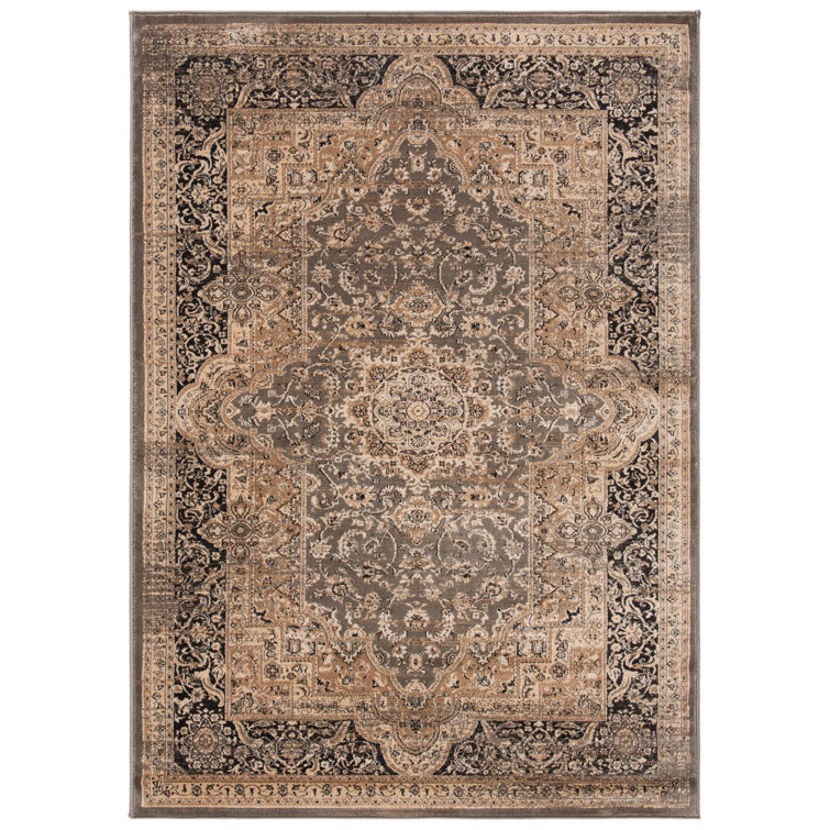 Elegant Taupe & Black Round Viscose Area Rug, 5'1" x 7'7"