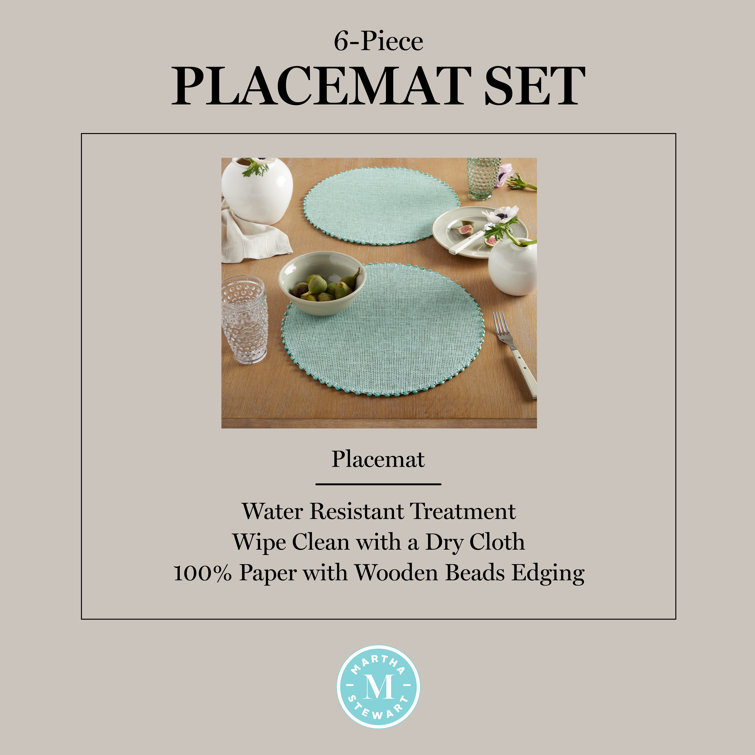 Aqua Round Water Resistant Woven Paper Placemats Set of 6