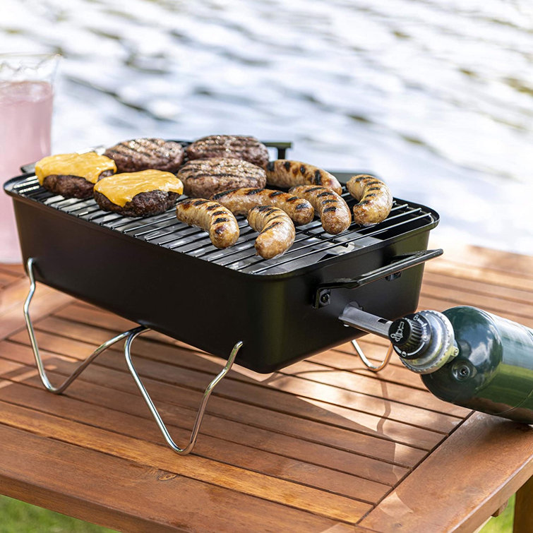 Compact Black Portable Propane Gas Grill with Chrome Grid
