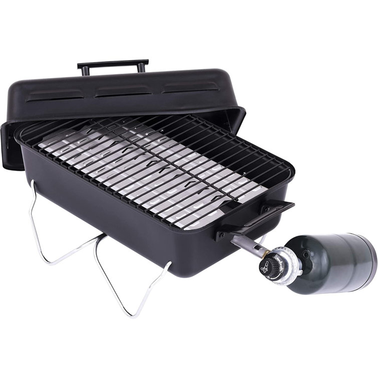 Compact Black Portable Propane Gas Grill with Chrome Grid