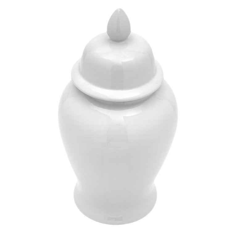 18" Glossy White Porcelain Temple Jar