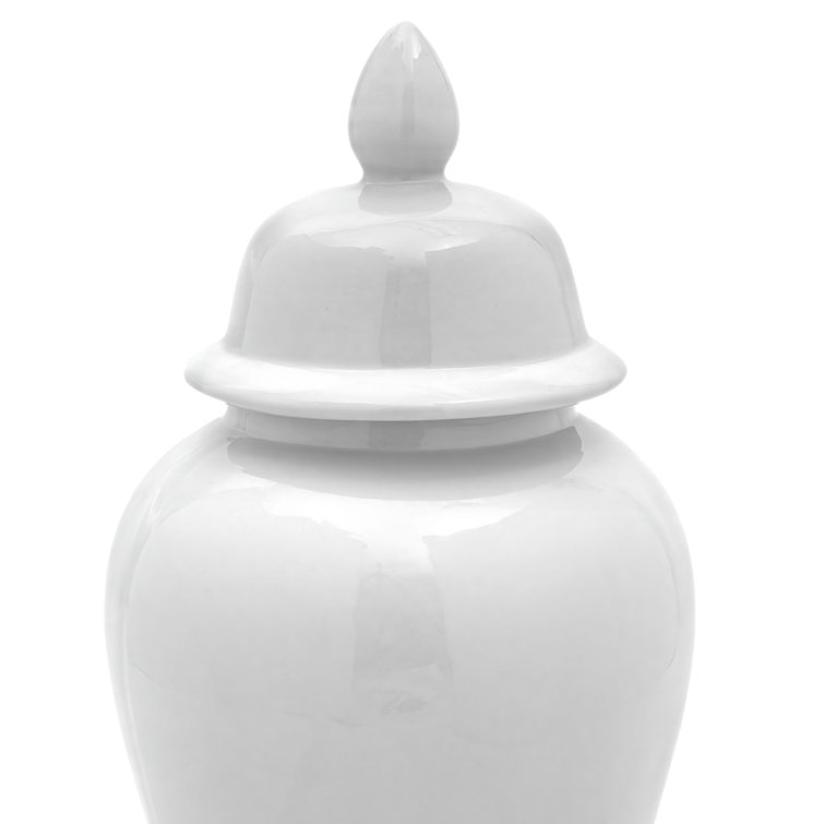 18" Glossy White Porcelain Temple Jar