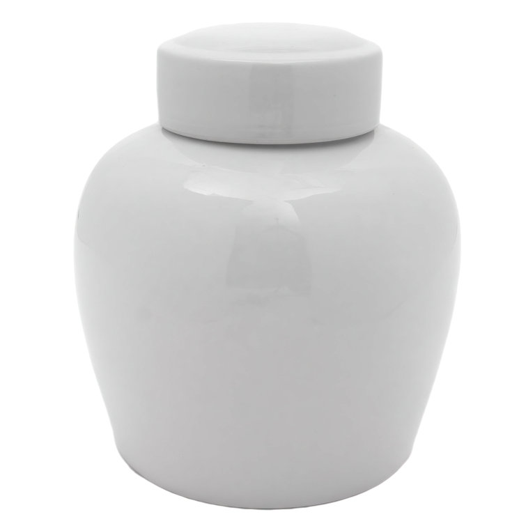 10" Glossy White Porcelain Traditional Ginger Jar