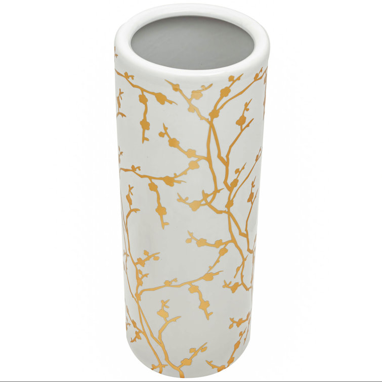 24" White and Gold Handcrafted Porcelain Umbrella Stand