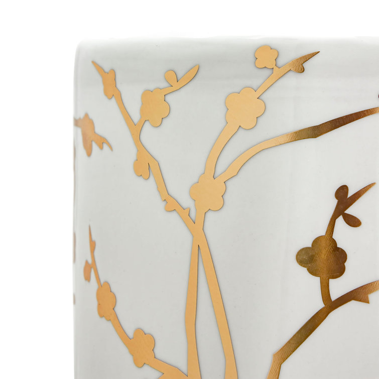 24" White and Gold Handcrafted Porcelain Umbrella Stand