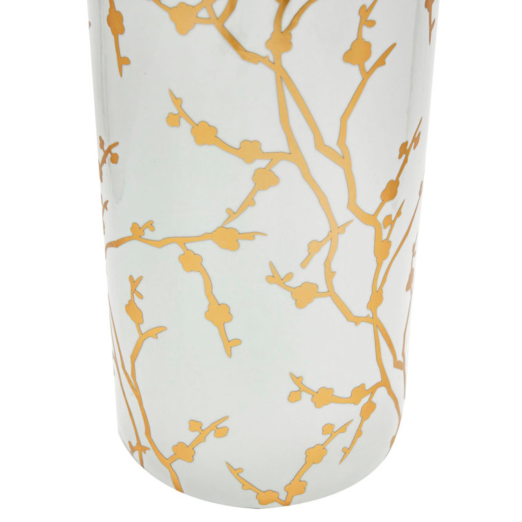 24" White and Gold Handcrafted Porcelain Umbrella Stand