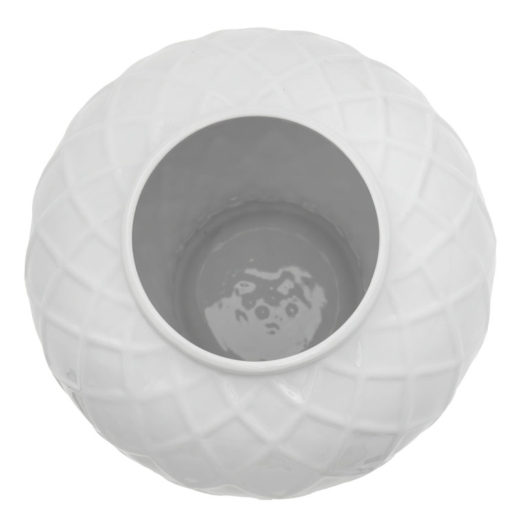 19.5" Glossy White Porcelain Diamond Pattern Temple Jar