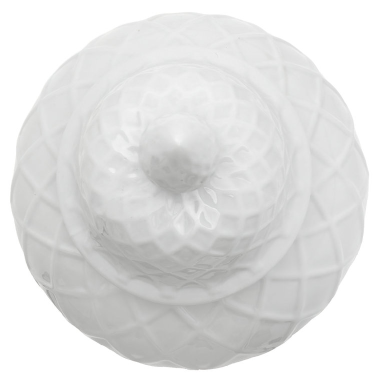 19.5" Glossy White Porcelain Diamond Pattern Temple Jar