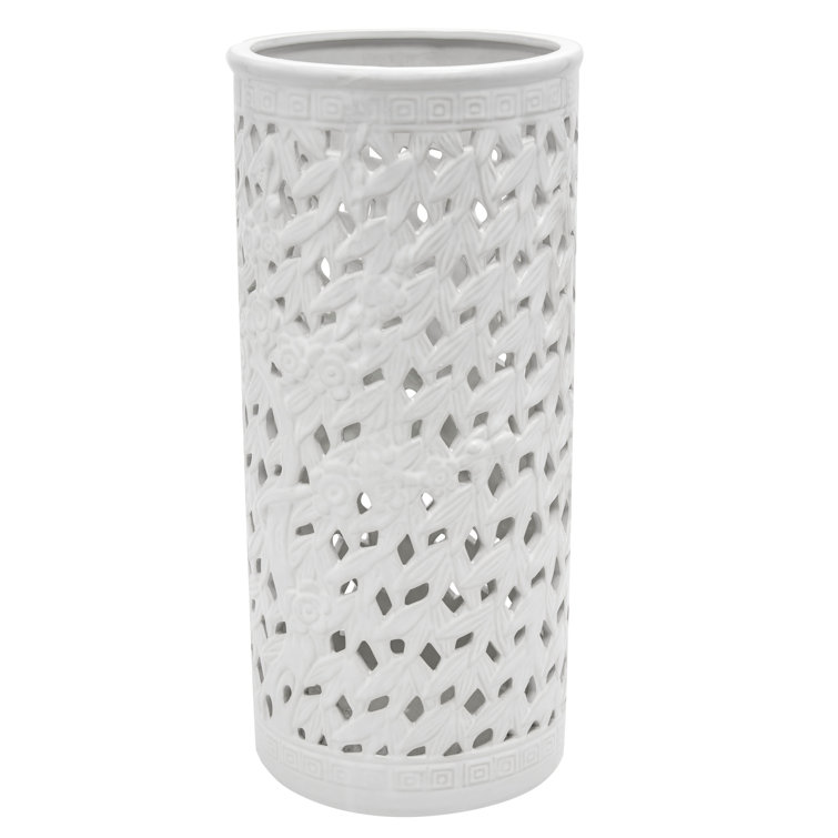 20" White Bamboo Lattice Porcelain Umbrella Stand