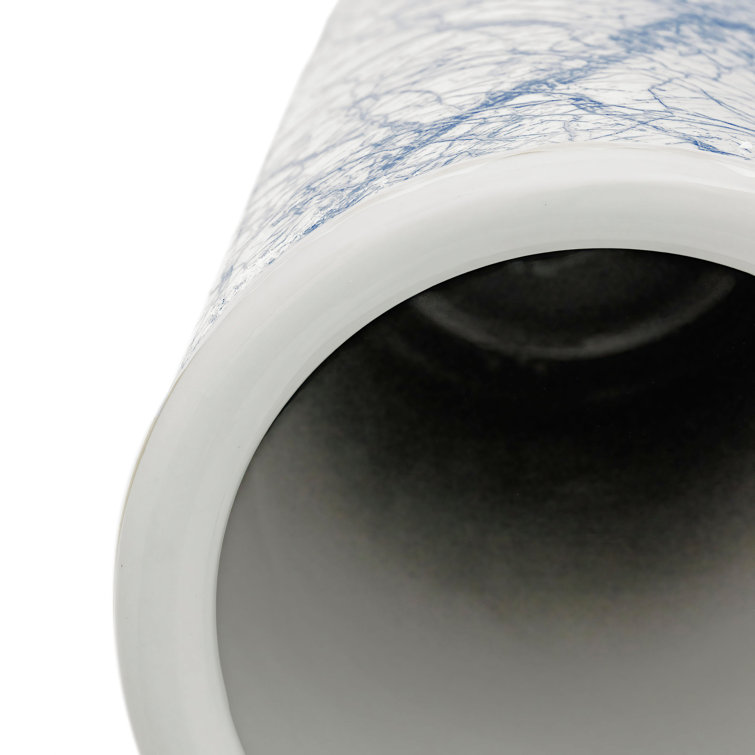24" Blue and Silver Abstract Porcelain Umbrella Stand