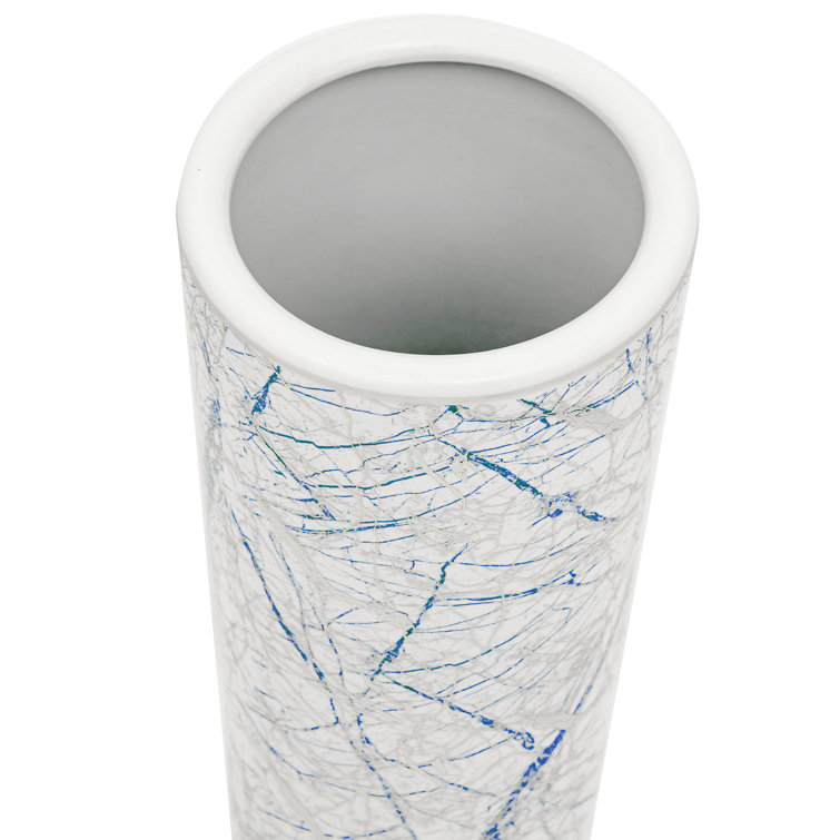 24" Blue and Silver Abstract Porcelain Umbrella Stand