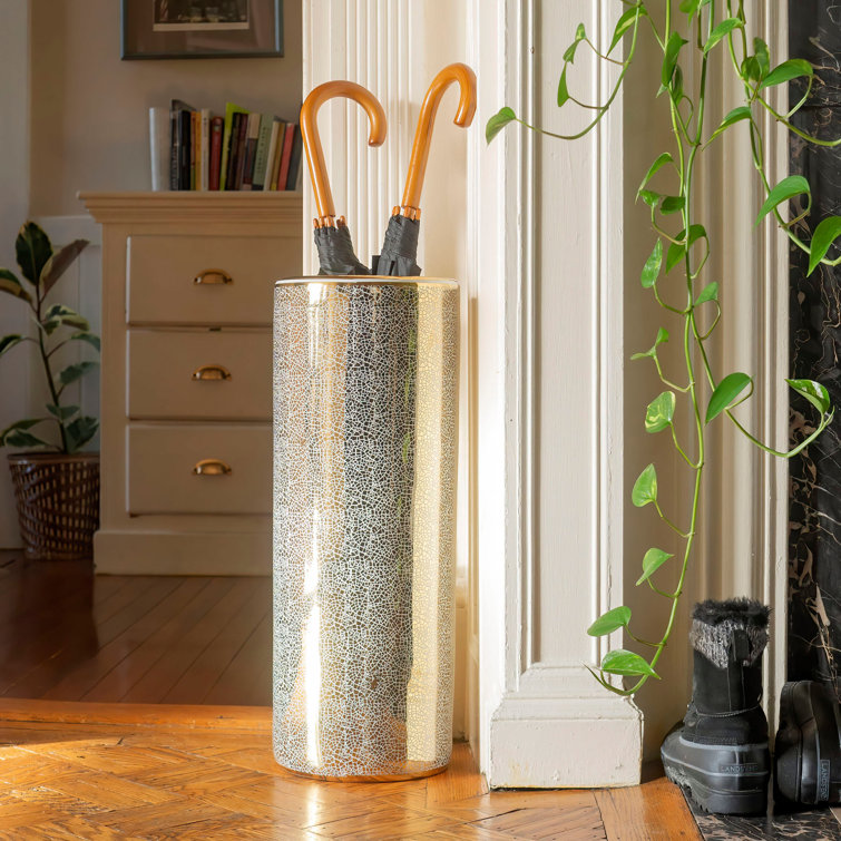 Tall Silver Porcelain Freestanding Umbrella Stand