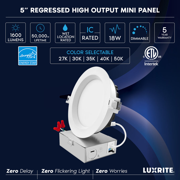 5'' White Aluminum LED Recessed Lighting Kit with Dimmable Feature