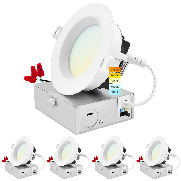 4-Inch White Aluminum LED Recessed Lighting Kit with Selectable Color Temperature