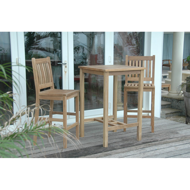 Natural Teak 2-Person Outdoor Bar Height Dining Set