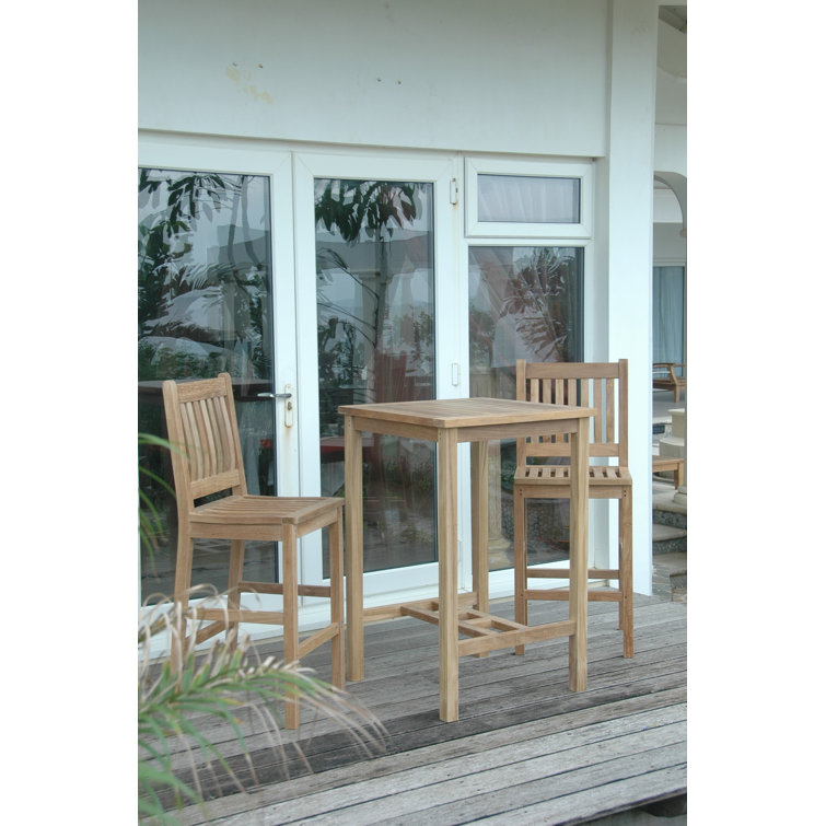 Natural Teak 2-Person Outdoor Bar Height Dining Set