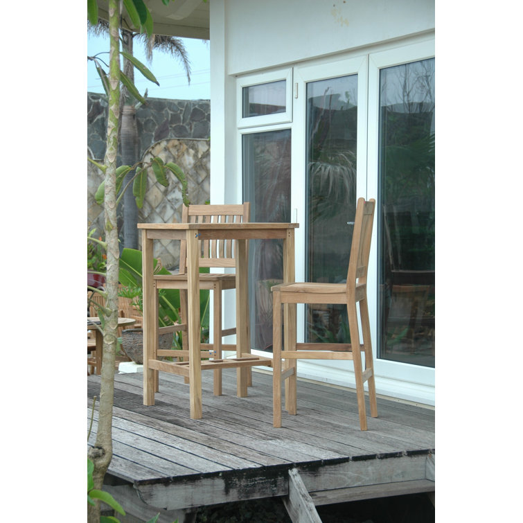 Natural Teak 2-Person Outdoor Bar Height Dining Set
