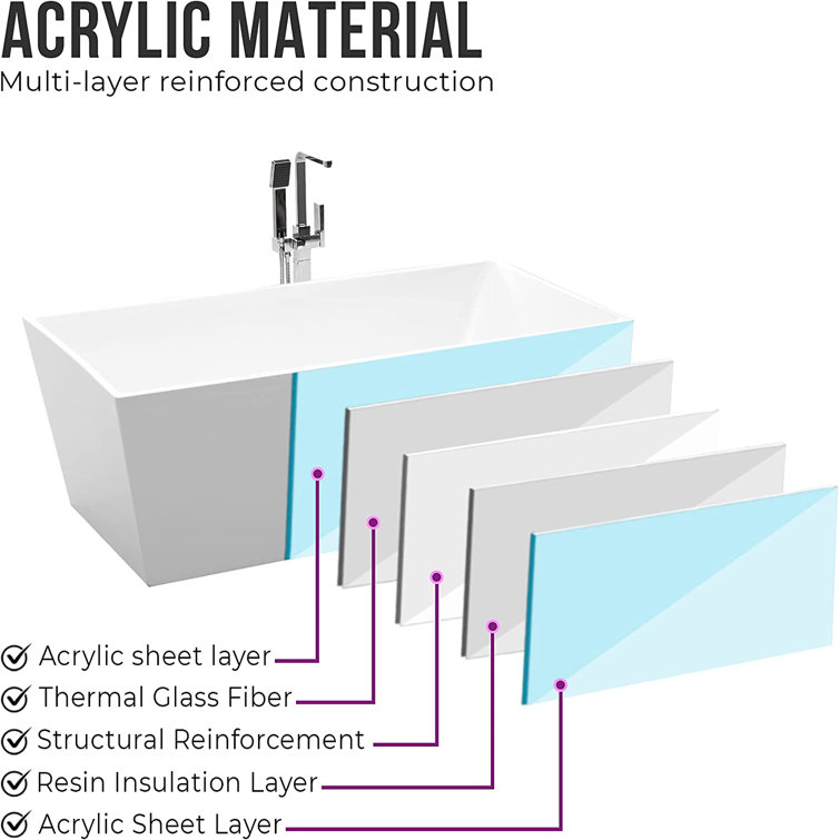 Elena 59" White Acrylic Freestanding Soaking Bathtub