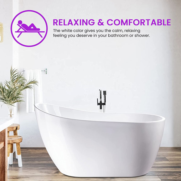 Pure White 54" x 28" Freestanding Acrylic Soaking Bathtub
