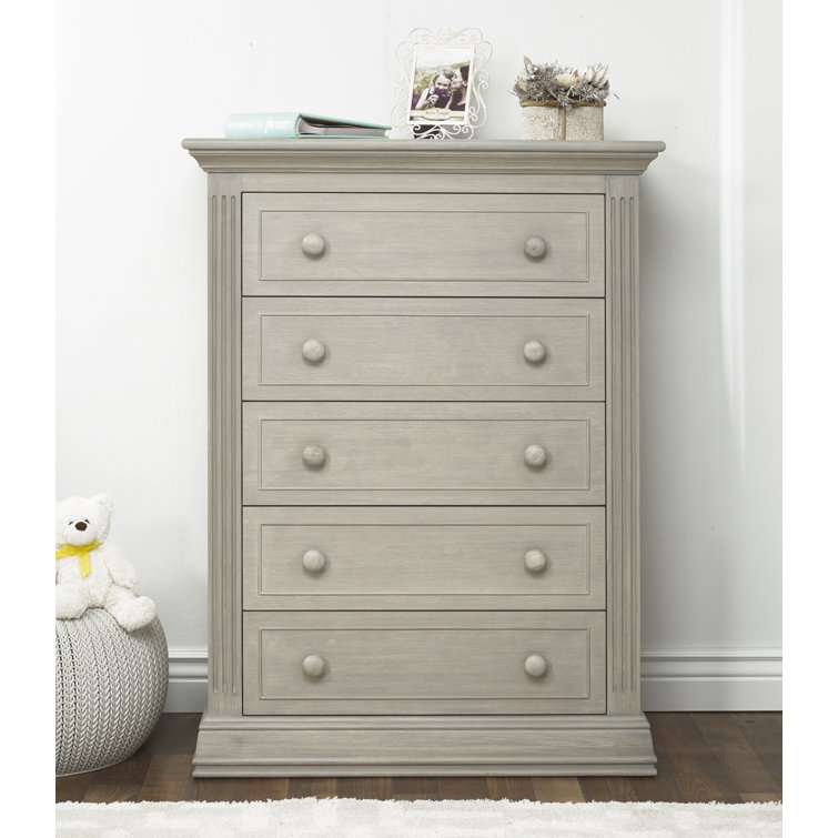 Heritage Fog Poplar Wood 5-Drawer Nursery Chest