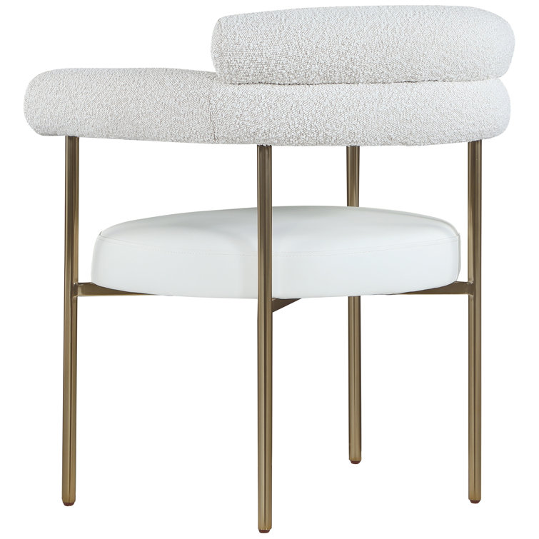 Cream Faux Leather and Boucle Upholstered Arm Chair