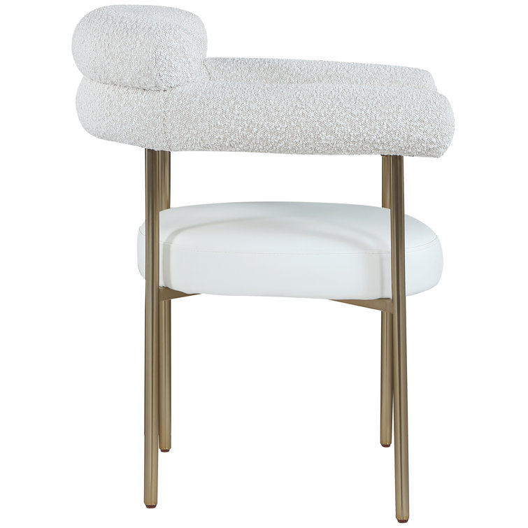 Cream Faux Leather and Boucle Upholstered Arm Chair