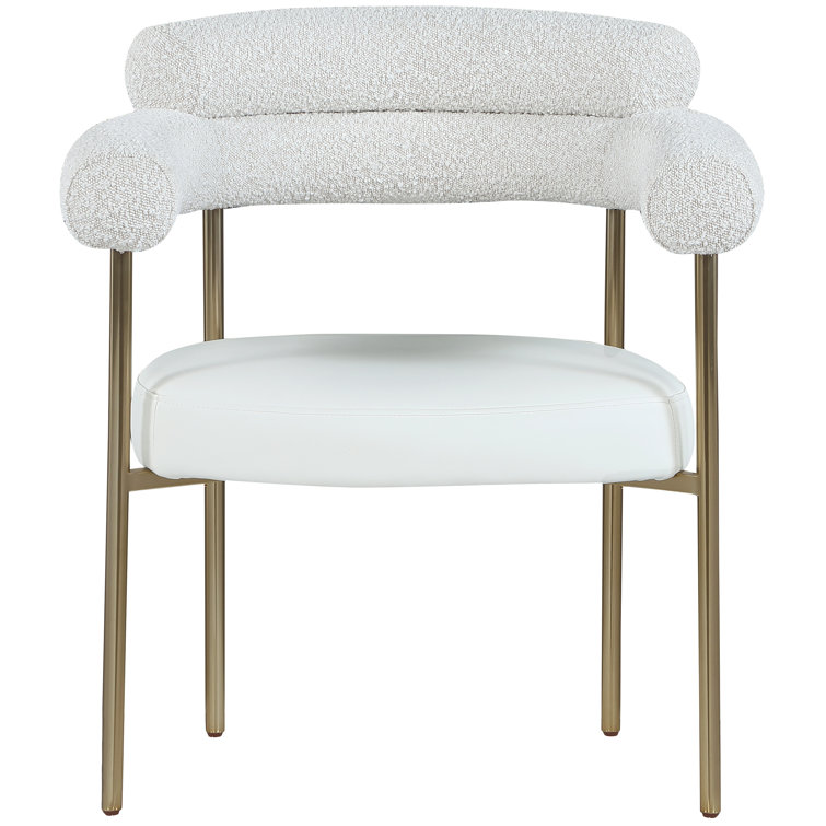 Cream Faux Leather and Boucle Upholstered Arm Chair