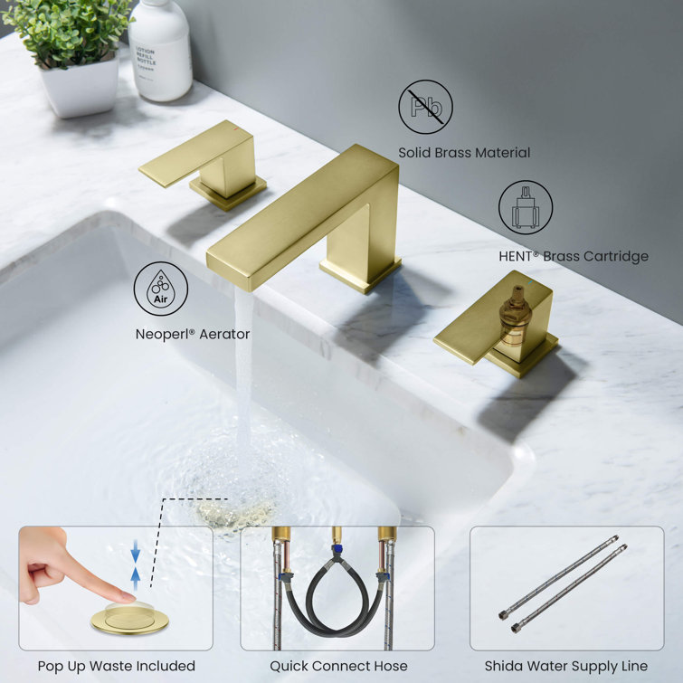 Gold Solid Brass 8-Inch Widespread Bathroom Faucet