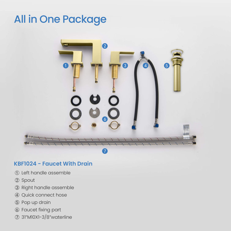 Gold Solid Brass 8-Inch Widespread Bathroom Faucet