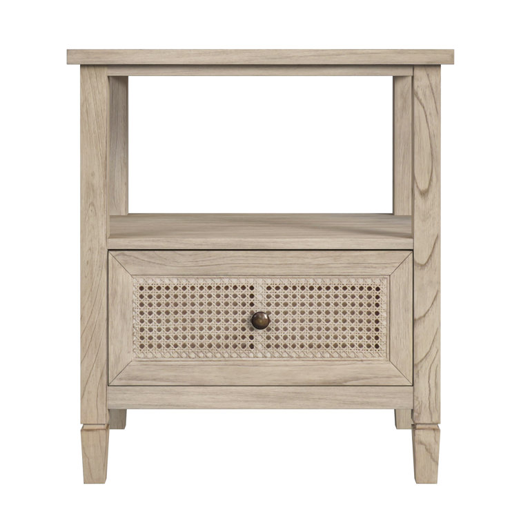 Desert Sand Solid Wood Nightstand with Cane Drawer